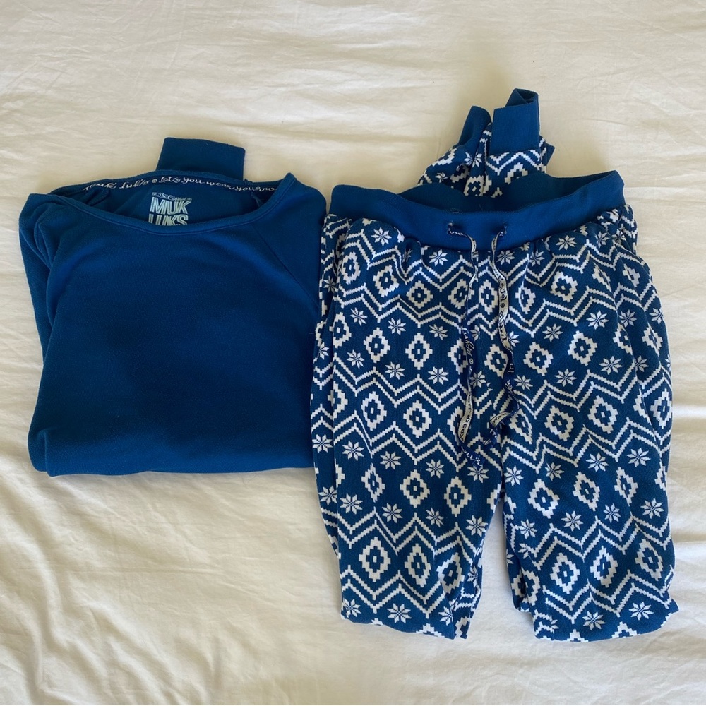 Blue Print Long Sleeve Pajama Set Size Small